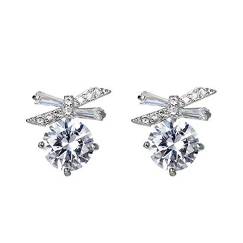 

925 silver needle Stud earrings set drill bowknot Women's fashion earrings jewelry wholesale
