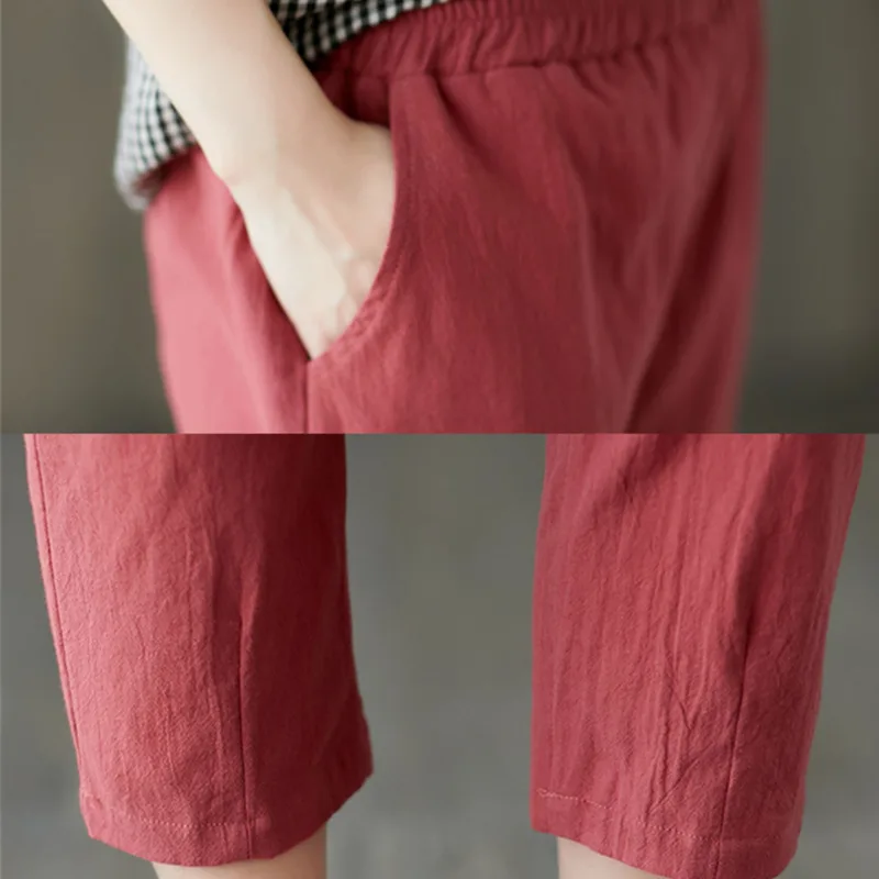 #0612 Summer Calf-length Cotton Linen Pants Women Elastic Waist Thin Casual Harem Pants Female Loose Plus size 3XL Red Black #0612 Summer Calf-length Cotton Linen Pants Women Elastic Waist Thin Casual Harem Pants Female Loose Plus size 3XL Red Black