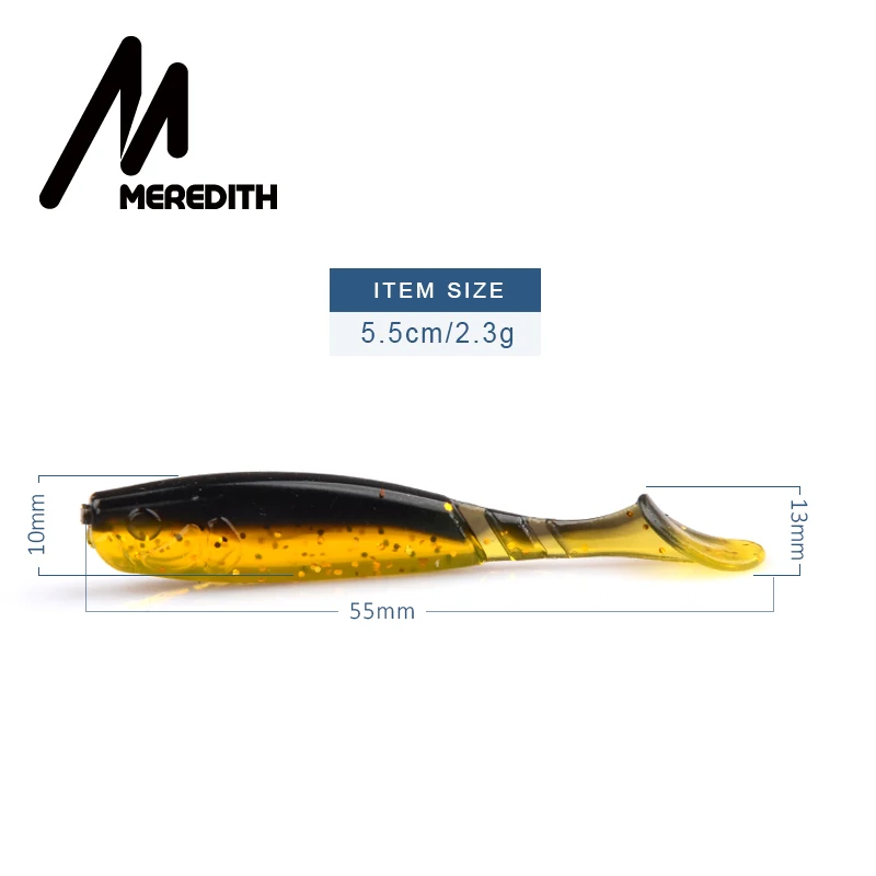 Meredith рыболовная приманка, Мягкая наживка, профессиональная наживка, 2,16 дюйма, 10 шт., 55 мм/2,3 г, качественный силикон, двойной цвет, искусственный карп, воблеры