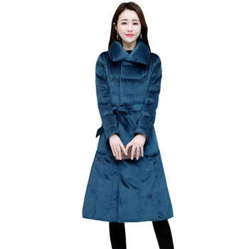 

Ukraine Plus Size Velvet Outerwear Snow Wear Parka Slim Winter Jacket Women Long Elegant Down Cotton Padded Coat Female B568