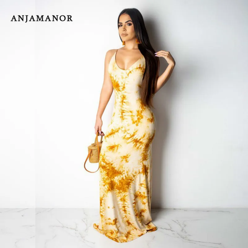 Женское пляжное платье без рукавов ANJAMANOR Пляжное Платье макси с глубоким