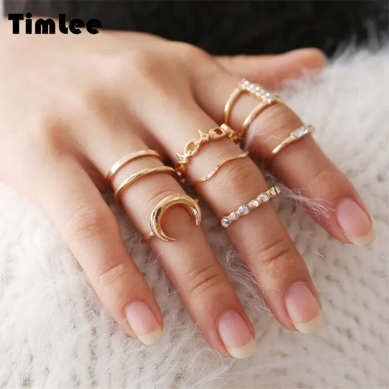 Timlee R030 New Originality Simple Hollow Rhinestone Moon Finger Rings