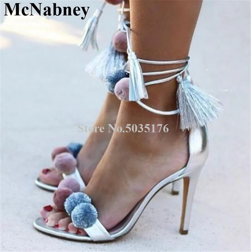 

Summer Colorful Ball Cross-tied Ankle Strap Ladies Shoes Lace-Up Peep Toe Women Sandals Stiletto Heel Cover Heel Women Shoes