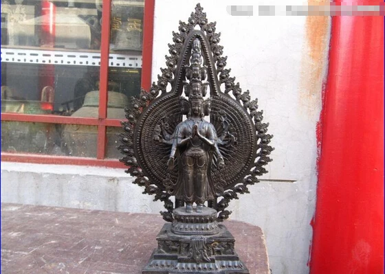 

150401 S0292 17"China Buddhism old Bronze Copper Eleven-faced Avalokitesvara Buddha statue