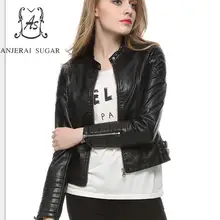 Весенняя новинка, куртка из искусственной кожи, женская, черная, сексуальная, тонкая, на молнии, воротник-стойка, мотоциклетная, женская, уличная, короткая, искусственная кожа, пальто