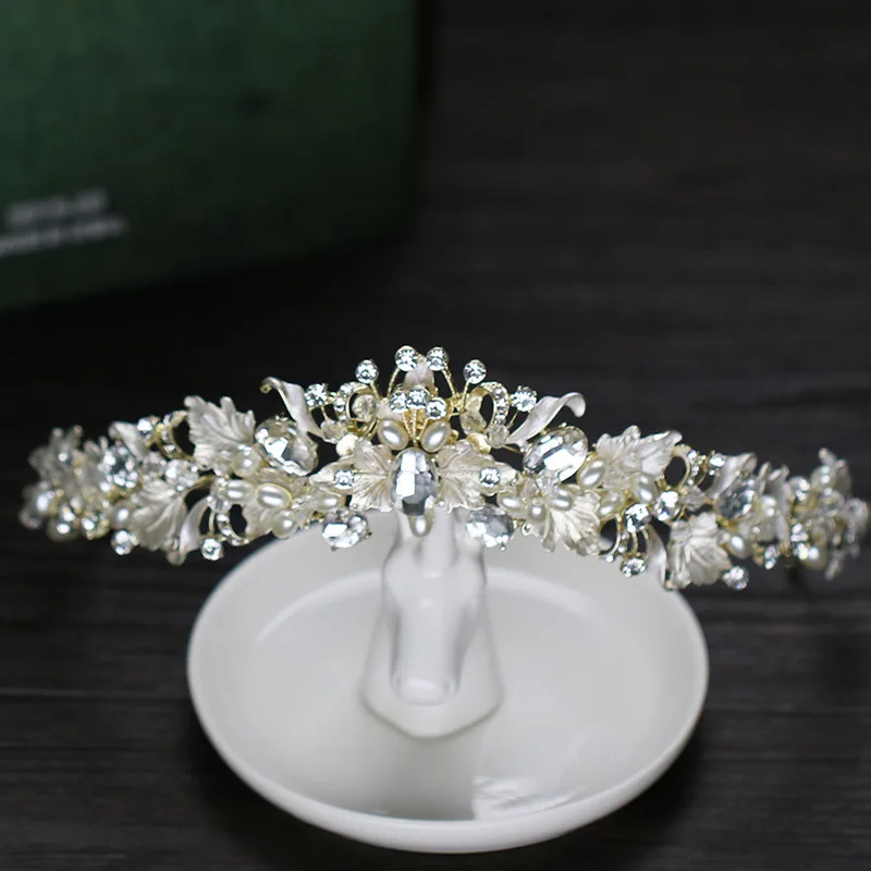 Vintage Ceramics Rhinestone Pearl Flower Bridal Crowns Tiara Headbands Crystal Diadem Crown Wedding Hair Accessories