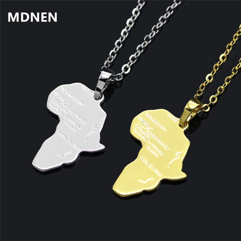 

MDNEN Hip Hop Africa map Chain Pendant Necklace for Women Men Silver/Gold Color Ethiopian Jewelry