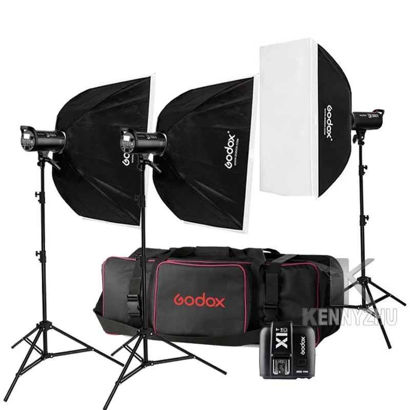 Godox 3x DE400II 400Ws/DE300II 300Ws+ 2,4G X1 передатчик Студия Вспышка светильник ing комплект фото стробоскоп стойка софтбокса сумка набор