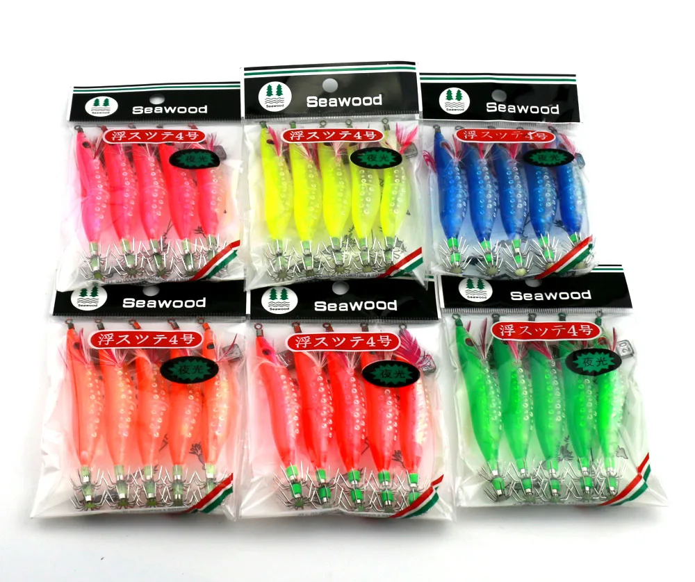 

(5 pieces/lot) New hot sale 2.0# squid hook wood luminous shrimp fishing tackles gear artificial baits fish lures wholesale