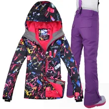 Gsou Снежный бренд Женская лыжная куртка+ брюки ветроустойчивый Влагоустойчивый термический с капюшоном Женский Лыжный Сноуборд костюм набор спорт на открытом воздухе