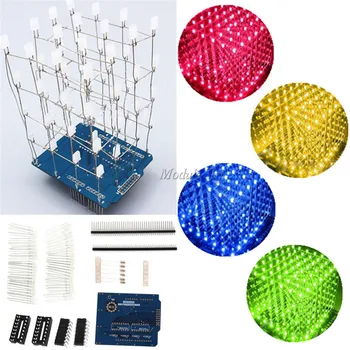 

4X4X4 Blue/Red/Yellow/Green LED Light Cube Kit 3D LED DIY Kit Electronic Suite For Arduino