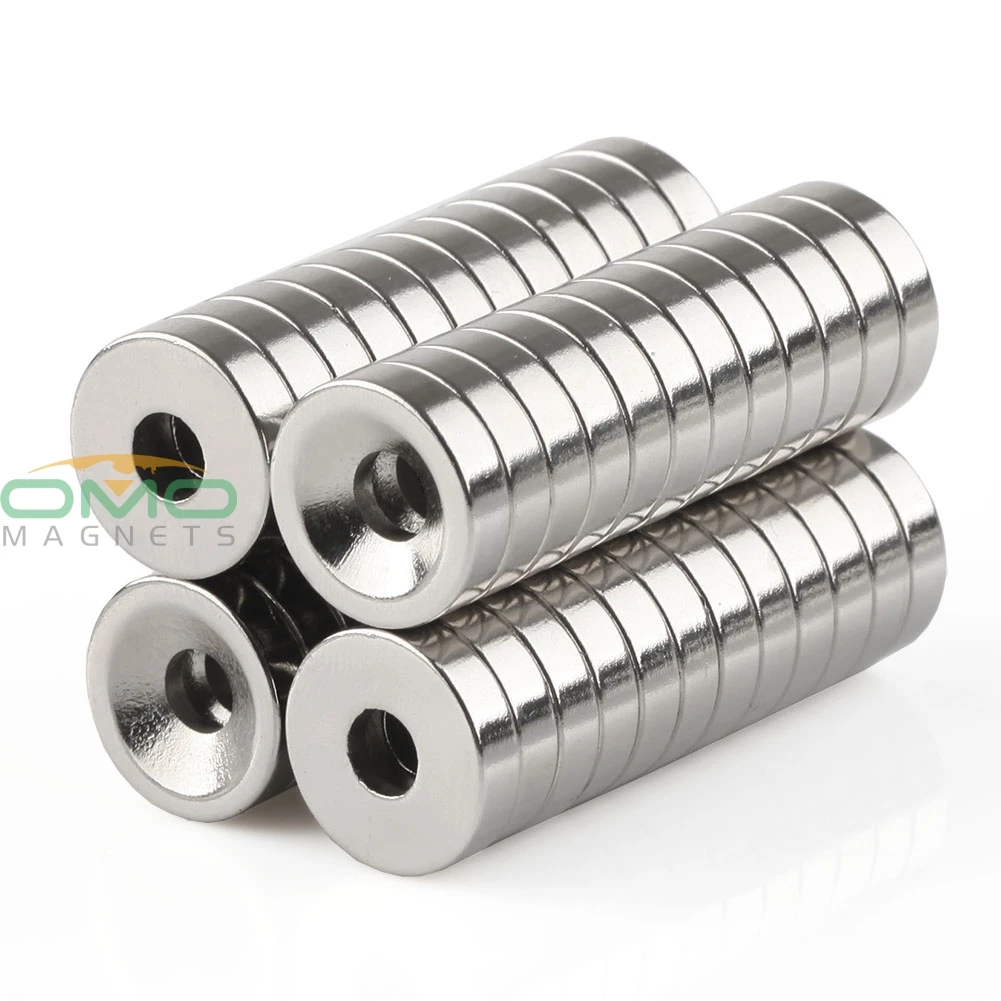 

OMO Magnetics 48PCS Super Strong Round Neodymium Countersunk Ring Magnets 15mm x 4mm Hole: 5mm Rare Earth N50