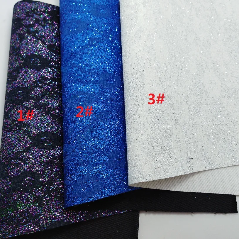 

3PCS 21x29cm LACE Glitter Leather with Color Matching Backing Synthetic Leather Artificial Leather for DIY accessories 6S27