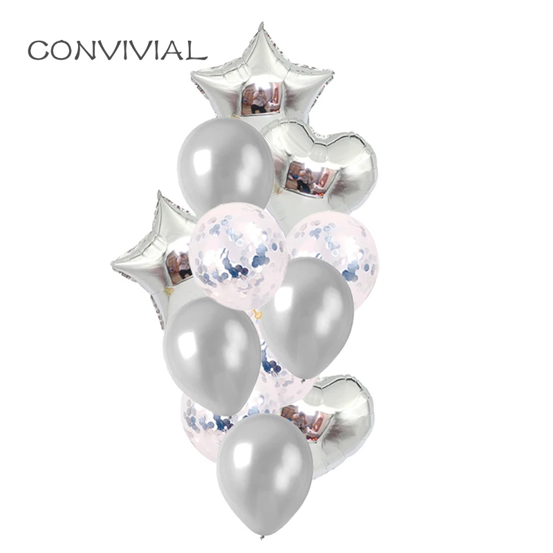 Серебряный звездный конфетти набор воздушных шаров фольга воздушные шары с дизайном «сердце» Свадебные украшения на день рождения Детские латексные шары принадлежности для мероприятий