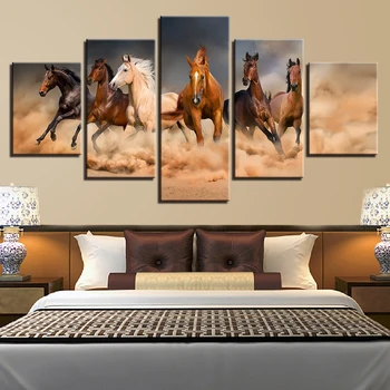 

Pictures For Living Room 5 Panel Animal Horses Abstract Canvas Art Poster Style Wall Modern Decoration Cuadros Paintings