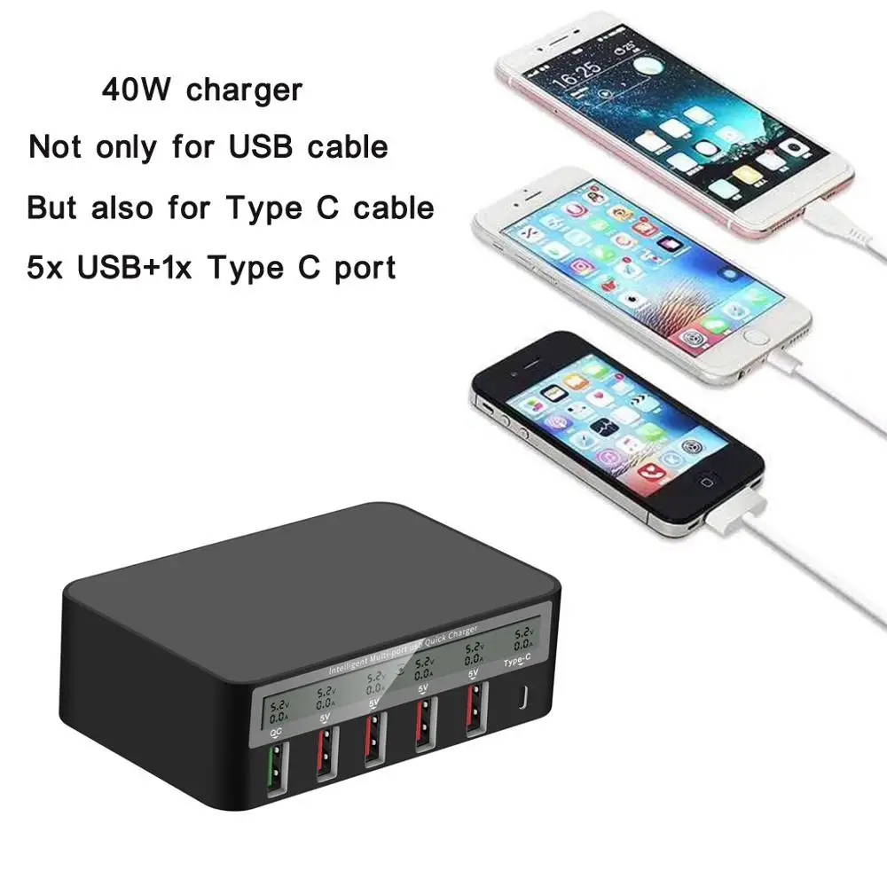 40 W QC3.0 سريعة شاحن لاسلكي USB نوع-C 5 منافذ سريع محول الشحن محطة الاتحاد الأوروبي الولايات المتحدة المملكة المتحدة الاتحاد الافريقي ل فون هواوي س...