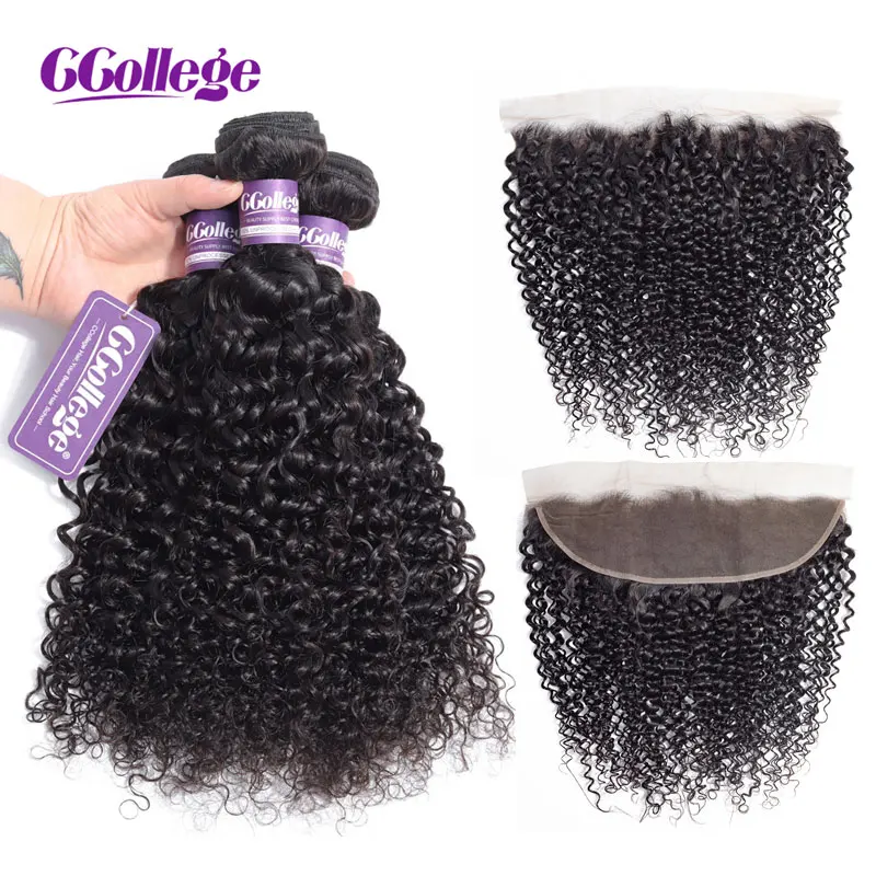 

CCollege Kinky Curly Bundles With Closure Lace Frontal Brazilian Hair Weave Bundles With Closure Human Hair Bundles With Closure