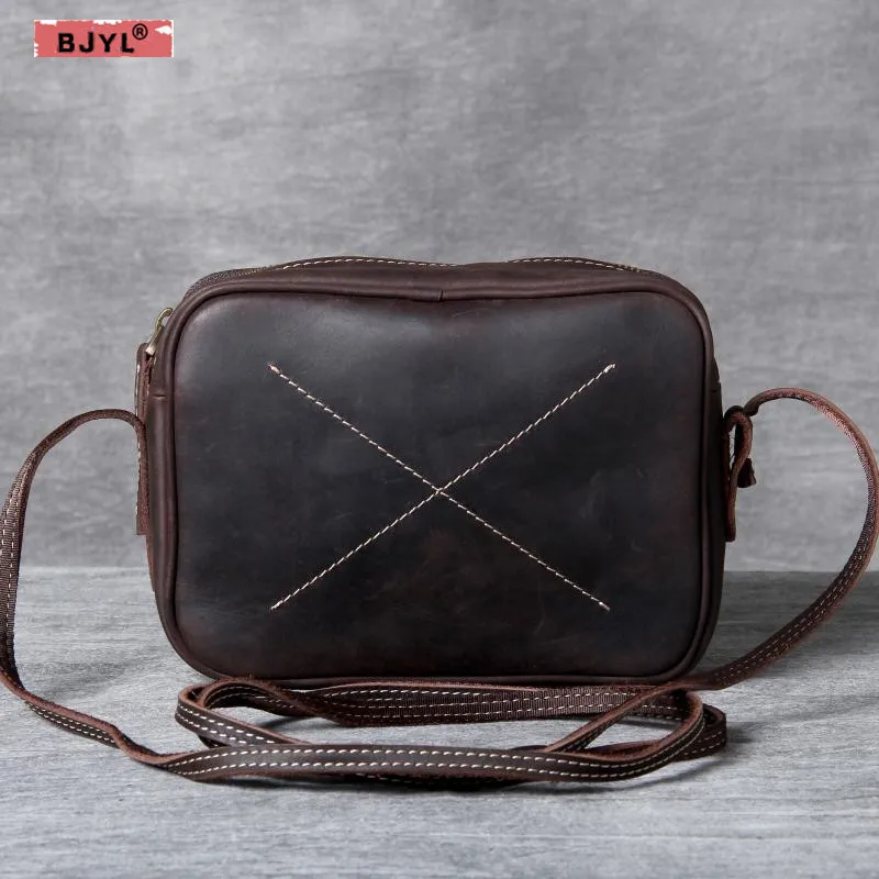 

BJYL Vintage handmade Women bags suede genuine leather small bag female design original men and women shoulder Messenger bags