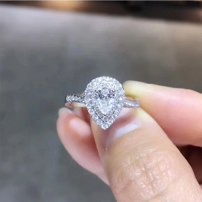 

ANI 18K White Gold (AU750) Wedding Ring 0.748 CT GIA Certified F/VS1 Pear Cut Real Natural Diamond Women 2 Halo Engagement Ring