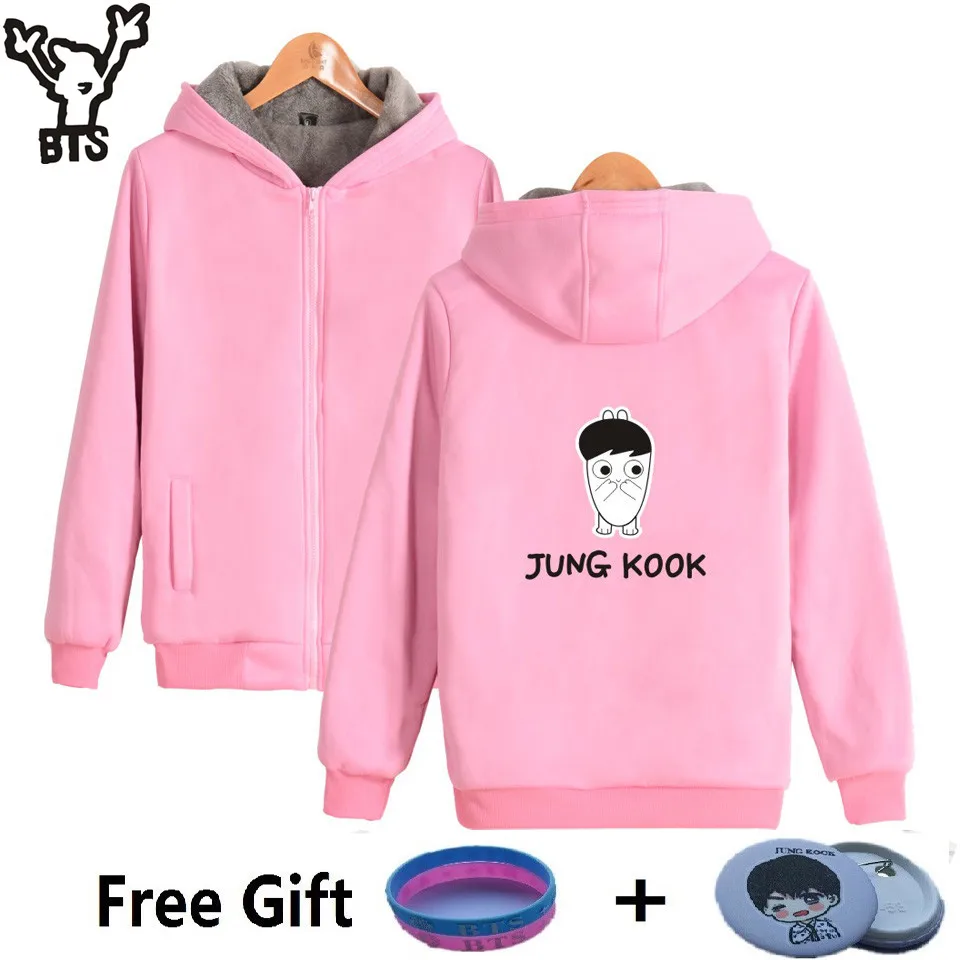 BTS K pop Zipper Hoodies Women Winter Thicker Female Fans Coats Popular