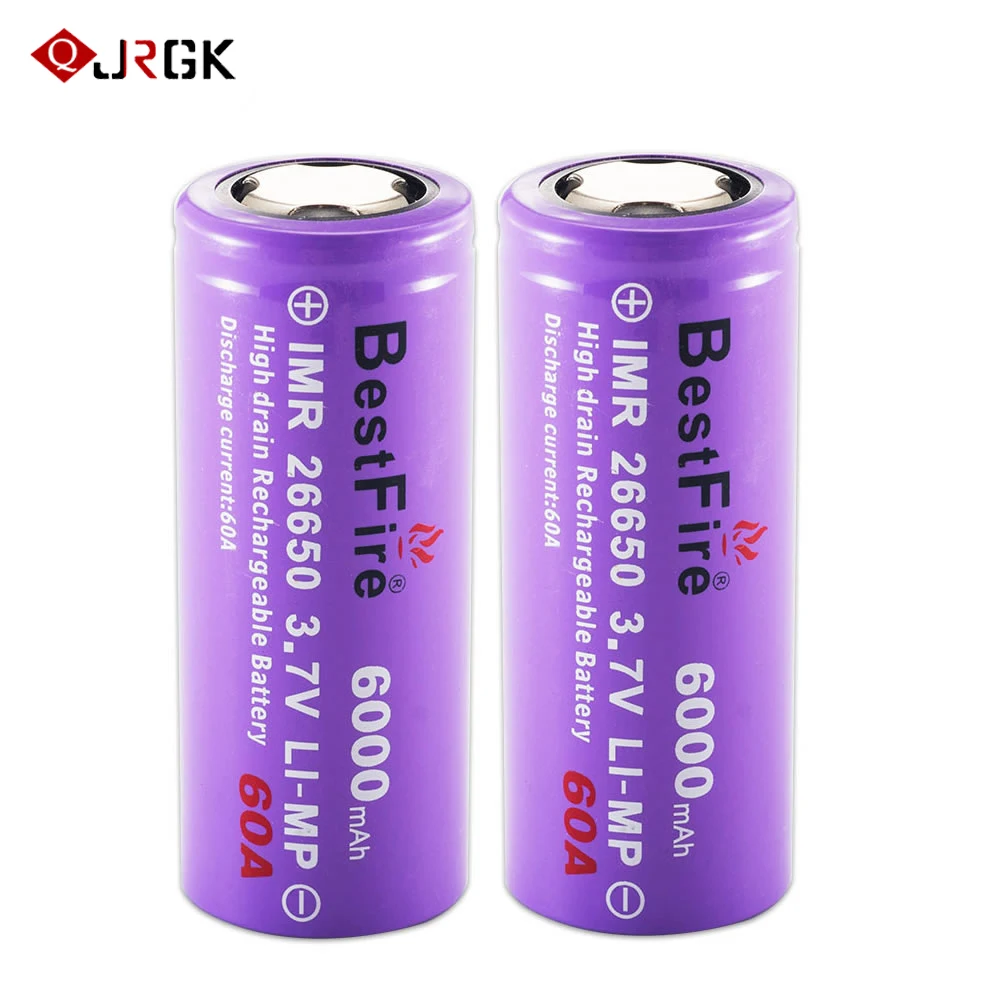 JRGK 3,7 V аккумулятор 26650 Li-Ion 6000mAh 60A перезаряжаемый карманный фонарик батарея для электронной сигаретная Зажигалка Led 2 шт./партия