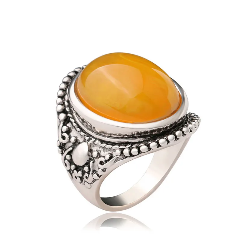 

Women Jewelry Bohemian Style Antique Gold Rings for Women Vintage Jewelry Yellow Resin Stone Turkish Ring Party Gifts