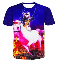 New Fashion Women And Men T Shirts Spoof Cat Warrior 3D T-Shirt Fashion Men’s T-Shirt Tee Head Movement Hip Hop Tees Tops
