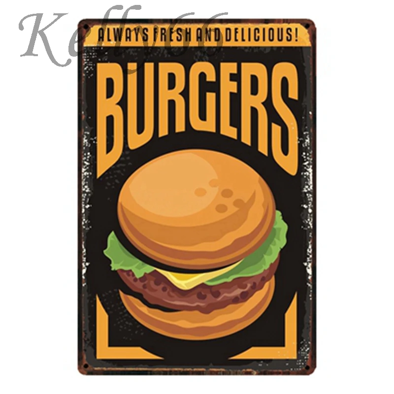 

[ Kelly66 ] Burger Metal Sign Tin Poster Home Decor Bar Wall Art Painting 20*30 CM Size y-1717