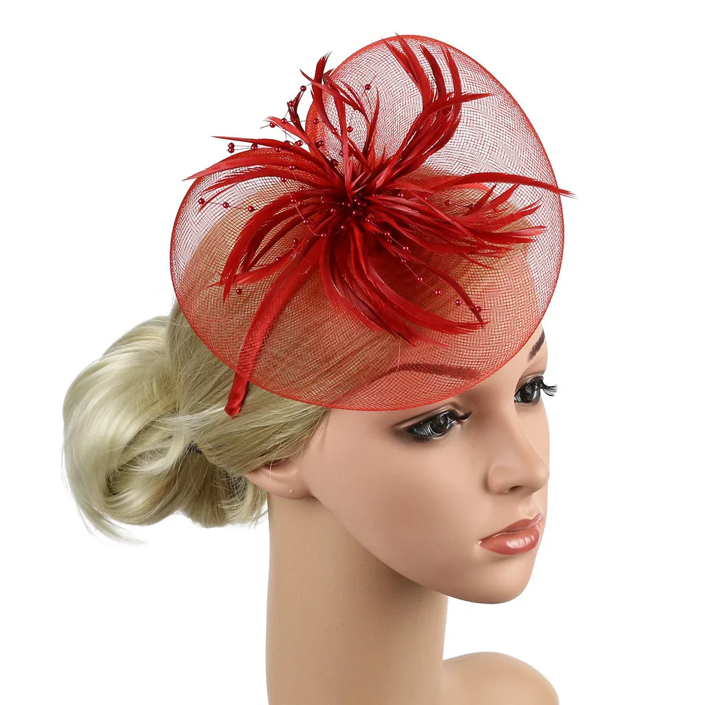 Стиль головные уборы для девушек женский большой цветок вечерние Головные уборы перо шляпка-Вуалетка Кепки Свадебные ободок на голову, заколка плат# YY
