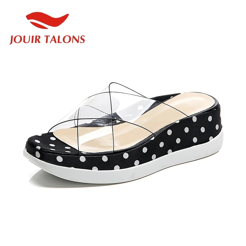 

JOUIR TALONS New Sweet Polka Pot Platform Slippers Ladies Summer Transparent Strap Slippers Women Wedges Casual Shoes Woman
