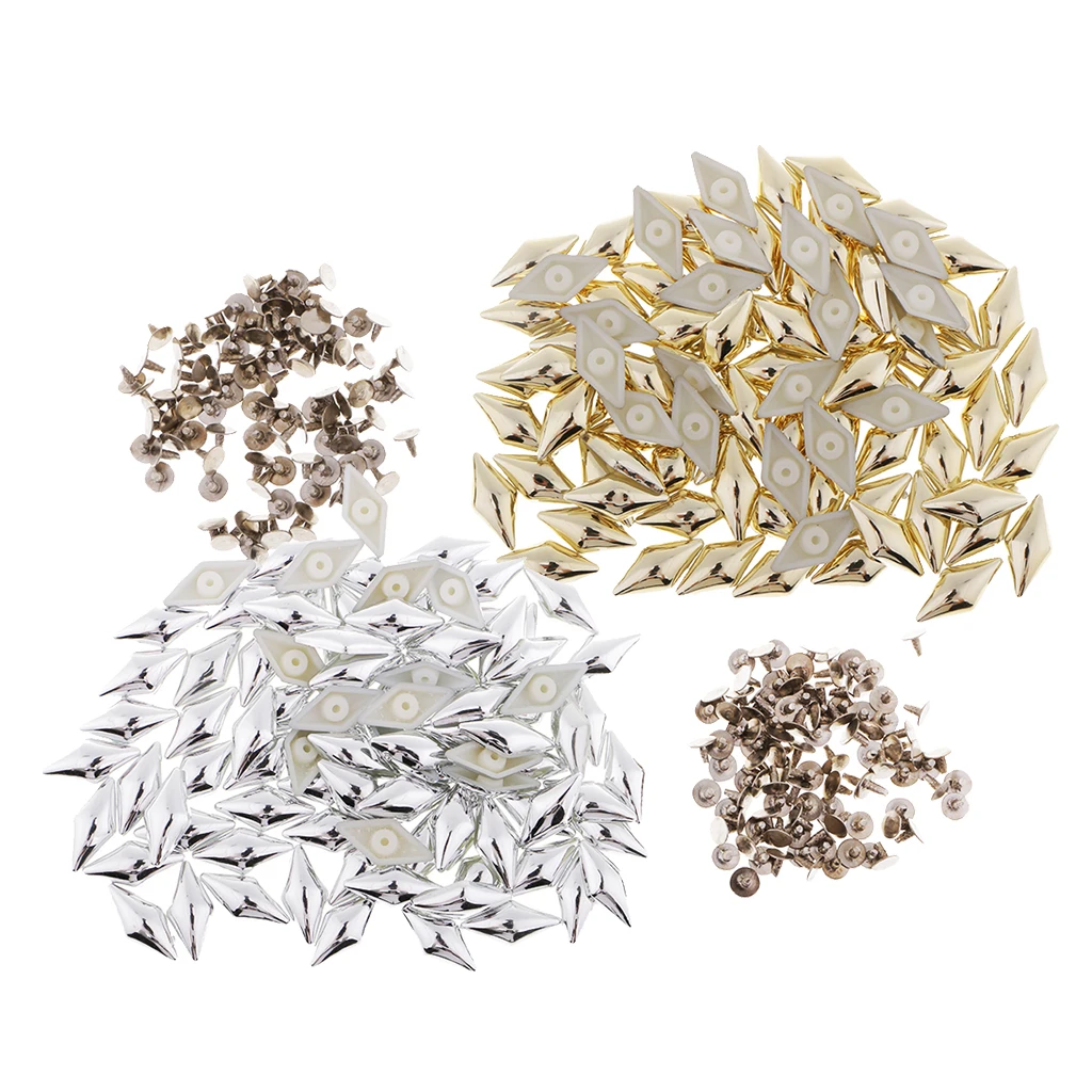100 Sets Plastic Rhombus Studs Punk Spike Rivet for Leather Crafts Repairs Silver/Gold