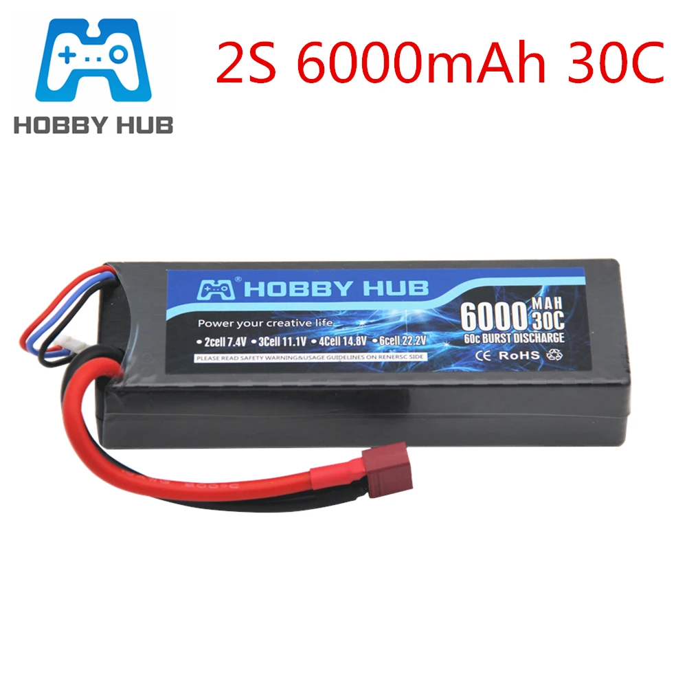 Hobby Hub 2S 7,4 V 6000mAh 30C Max 60C Lipo батарея для радиоуправляемый самолет, Квадрокоптер, вертолет, автомобиль 2S LiPo