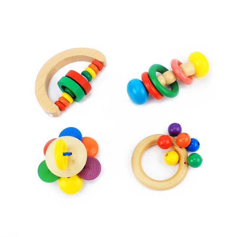 

Baby Rattles & Mobiles Infant & Toddlers Wood Toy Wooden Geometric Shape Rattles Baby Wooden Toys Bell Gift for Newborns Musical