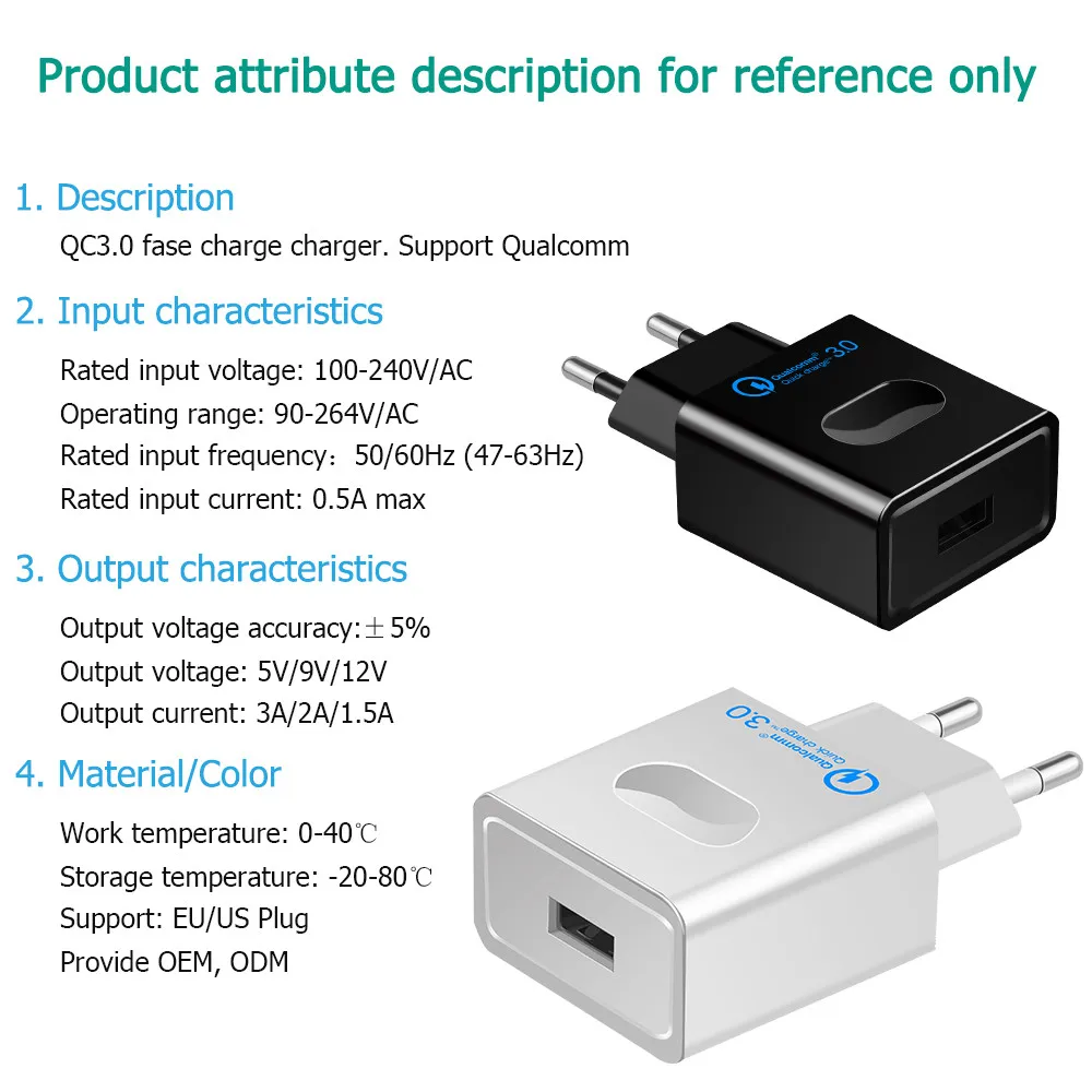 USB Charger Quick Charge 3.0 Fast Charger QC3.0 QC2.0 USB Adapter 18W Portable Wall Charger for Mobile Phone Chargers 08