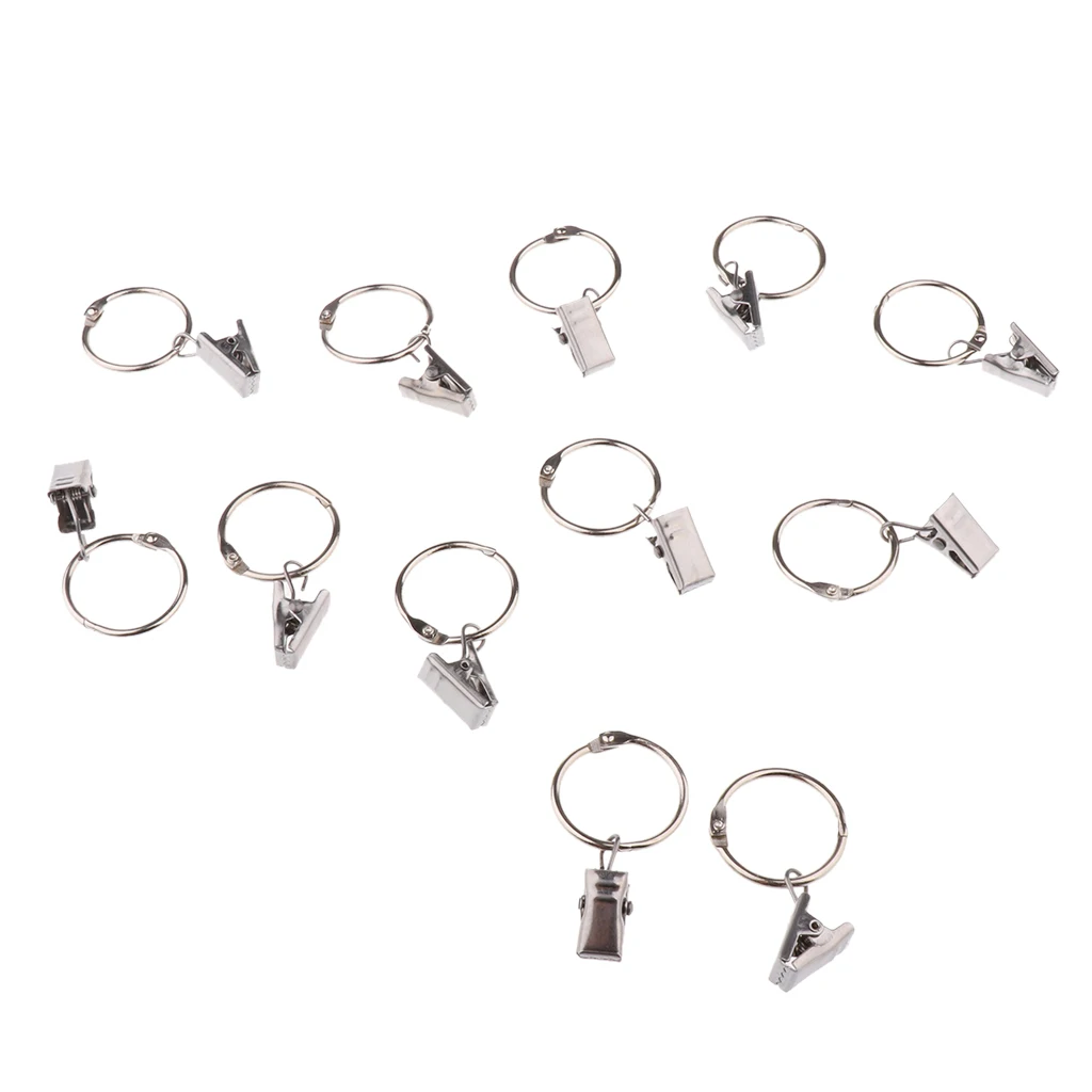 12 Piece Curtain Ring Hook with Clips with Eyelet for Window/Door/Bath 25mm, Drapery Rings Hanger