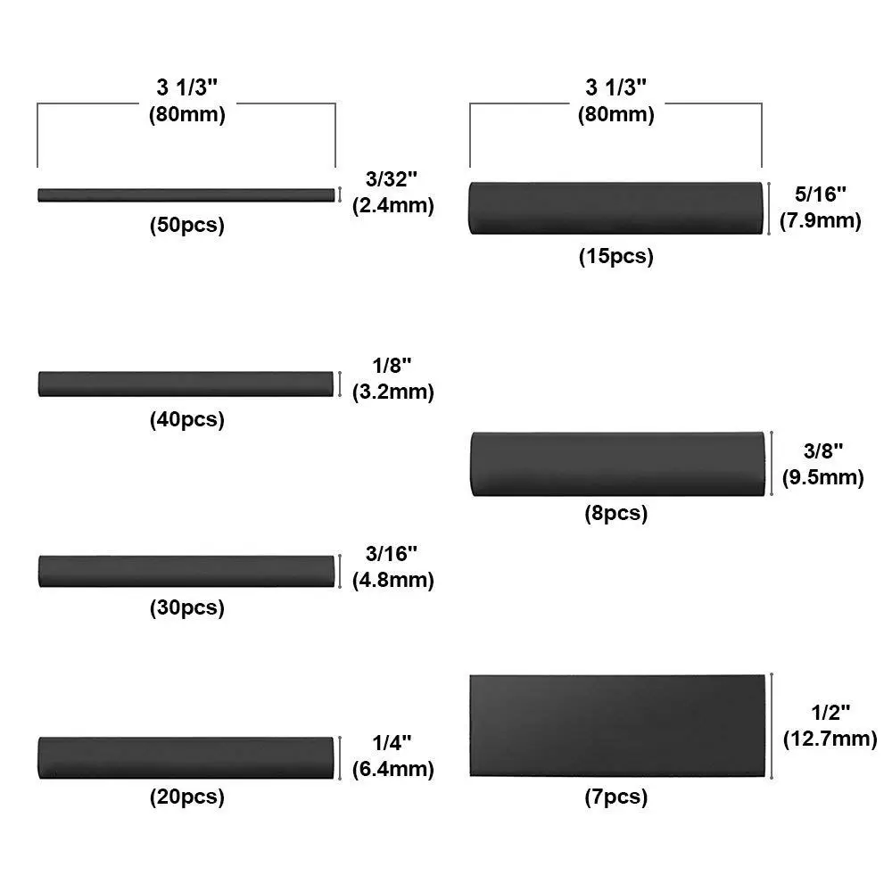 170 шт соотношение 3: 1 термоусадочные трубки черные двойные стеновые клеящиеся внутри термоусадочные трубки оплетка провода термоусадочная пленка набор трубок