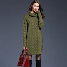 Large Size Women's Knit Dress Long Sweater Female Turtleneck Sweater Dress Plus Size Long Sleeve Winter Clothes Casual Dress plus size long sleeve ribbed jumper casual knit dress