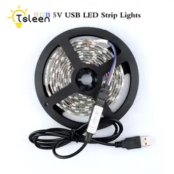 TSLEEN USB Мощность Водонепроницаемый Светодиодные ленты 5050 гибкий свет DC5V RGB полосы света 3528 ТВ фон лампа Газа 0,5 м 1 м 2 м 5 м