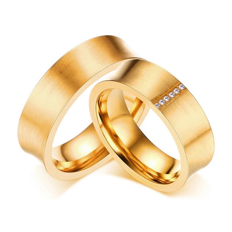 

Fashion Gold-color Wedding Ring for Women and Men Cubic Zirconia Matte Stainless Steel Ring Alliance Jewelry