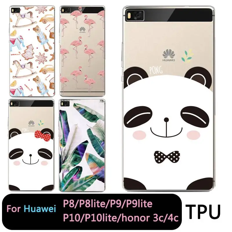 QMSWEI TPU Phone Case For huawei P10plus honor7 8 9 Y3 5A 5C 6A 6S 3c P8 P9lite 4C Panda Leaf Green Bear Cover Free Shipping |