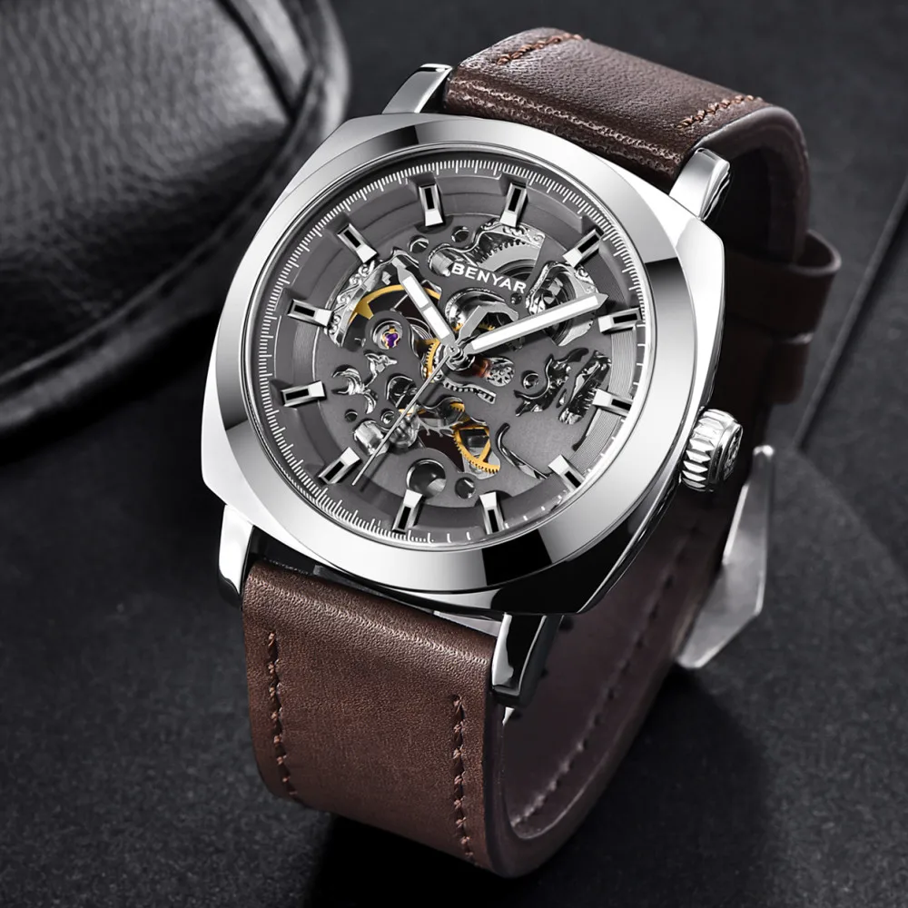 BENYAR мужские часы Reloj Hombre Топ бренд автоматические механические Водонепроницаемые кожаные спортивные часы для мужчин Relogio Masculino BY-5121M