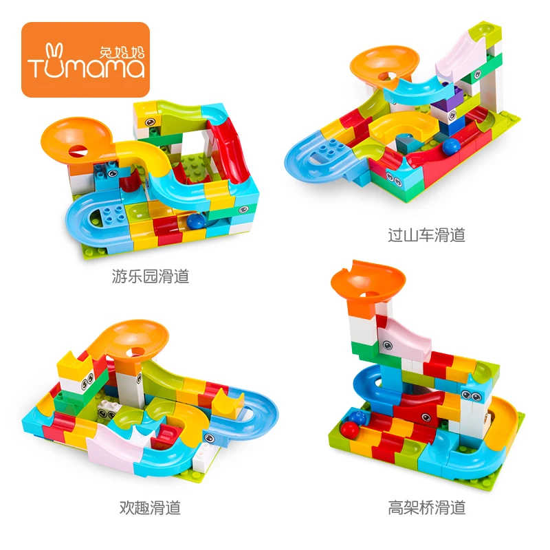 Tumama 52pcs Marble Race Run Maze Ball Track Building Blocks Funnel Slide Big Size Bricks Compatible Legoingly Duplo Block