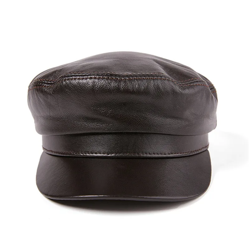 XdanqinX Genuine Leather Hat High Quality Flat Cap For Men Women Sheepskin Army Military Hats Autum