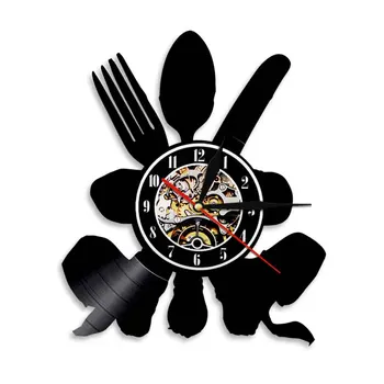 

1Piece Modern Design Bits and Pieces Kitchen Utensil Clock Spoon Fork Knife Vinyl Clock Retro Wall Watch Decor