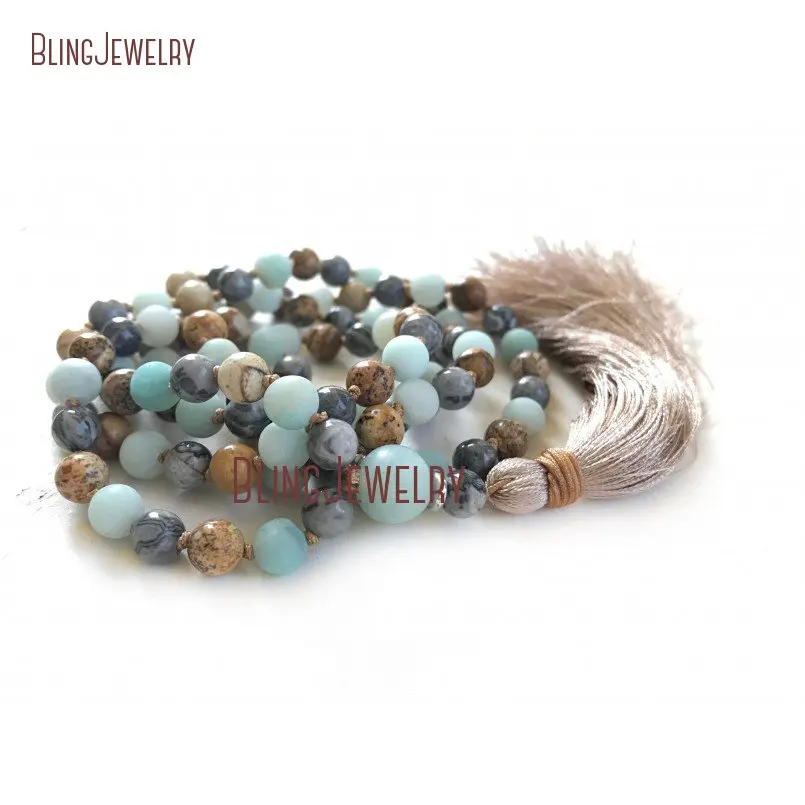 20190314-MN21252-jasper mala beads for confidence amazonite mala necklace hand knotted mala beads 108 bead meditation mala mixed stones silk tassel_3