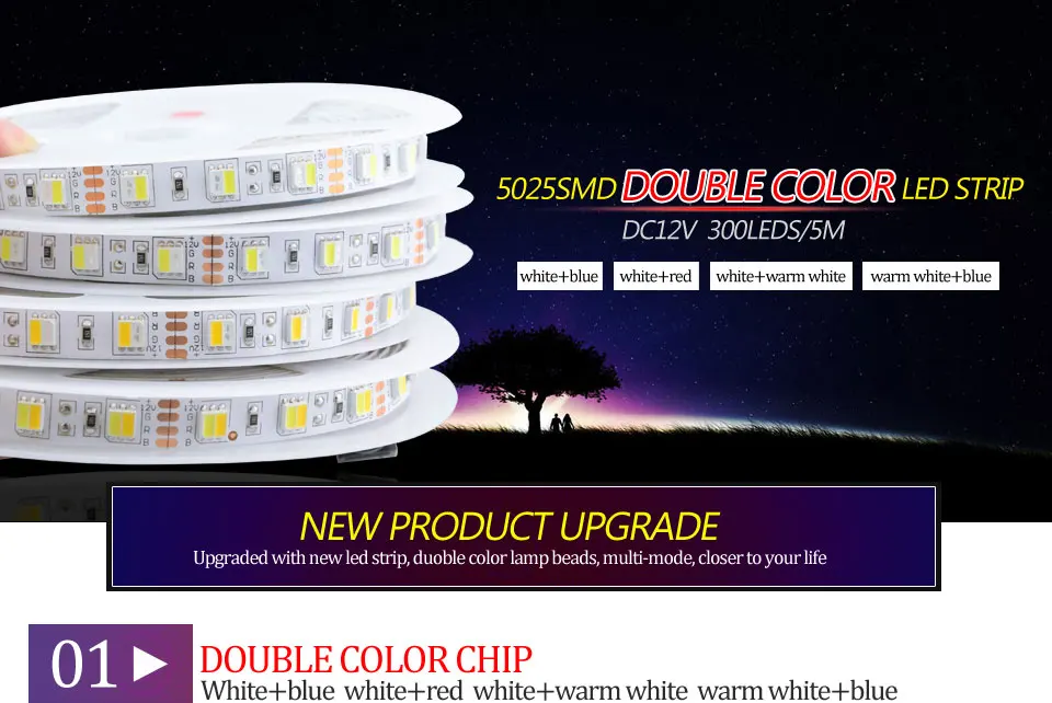 Foxanon DC 12V LED lighting Strip tape Double Color temperature adjustable 5M Flexible 3A 24 keys Remote Night Square Christmas01