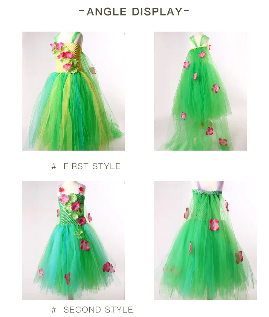 Green Flower Girls Elsa Tutu Dress Purim Cosplay Halloween Costume Kids Birthday Party Dresses Fever Inspired Handmade Dress (3)