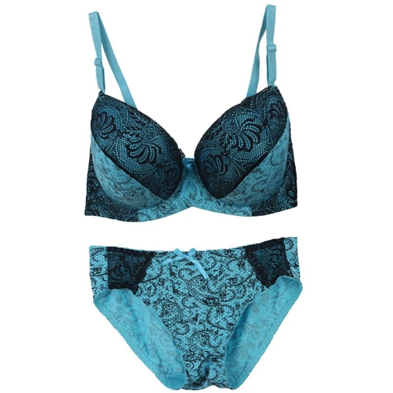 

High Quality Sexy Lace Women's Underwear 75 80 85 90 95 Large Cups Push Up Bra Set Embroidery Print Intimate Plus Size Lingerie