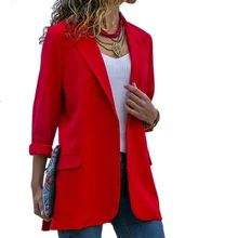 Fashion Slim Blazers Women Autumn Suit Jacket Female Work Office Lady Suit Red None Button Business Notched Blazer Coat