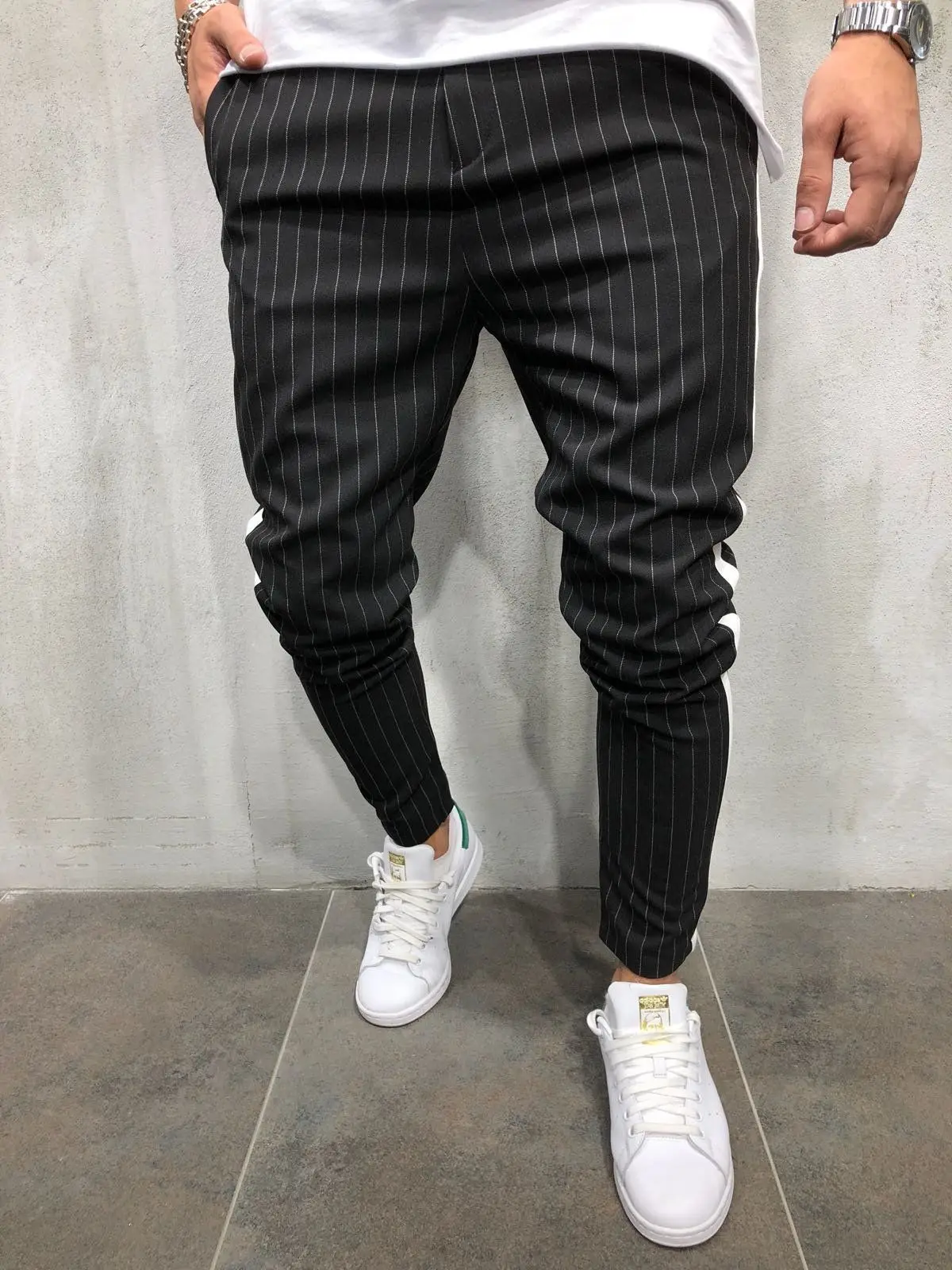 Мужские Саржевые модные брюки для бега, новые полосатые городские прямые повседневные брюки, облегающие длинные штаны для фитнеса, S-3XL